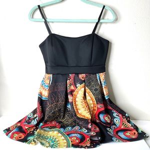 Black Multicolor Print Spaghetti Strap Mini Dress
